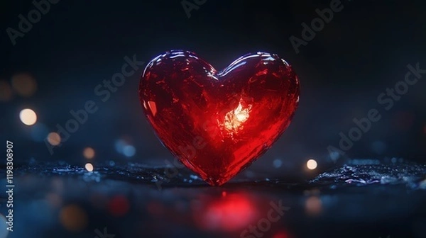 Obraz red heart with a glossy finish, glowing softly against a dark background to capture the romance of Valentine's Day
