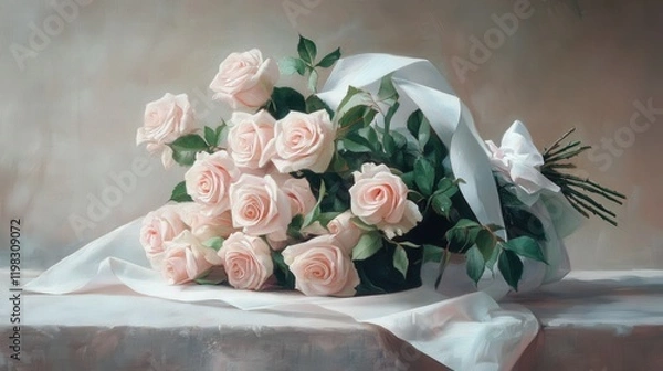 Obraz beautiful bouquet of roses, wrapped in delicate paper, and presented as a symbol of affection on Valentine Day