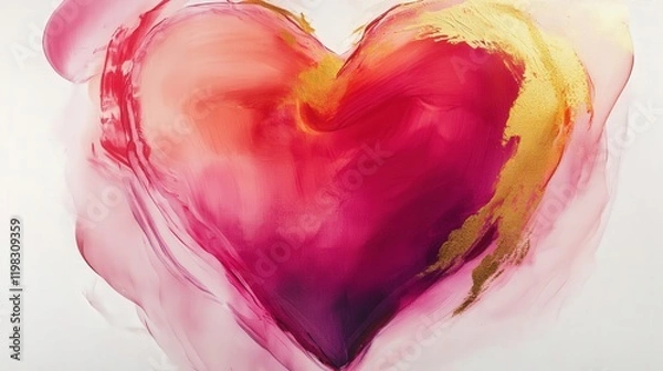 Obraz painting featuring delicate brush strokes in shades of red, pink, and gold, symbolizing the timeless emotion of love for Valentine's Day.