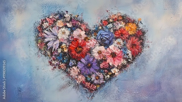 Obraz beautiful heart-shaped painting filled with flowers and soft textures, symbolizing the blooming love and connection on Valentine's Day.