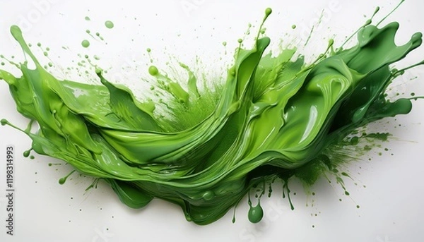 Fototapeta Vibrant Green Paint Splashes on White Background Artistic Expression of Textured Abstraction