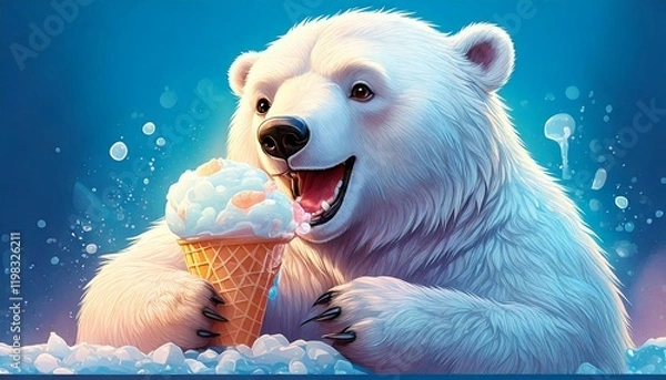 Obraz かき氷を楽しそうに食べるホッキョクグマ