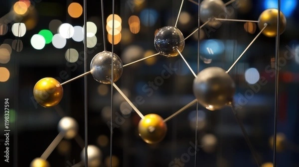 Fototapeta Colorful Molecular Structure with Bokeh Background