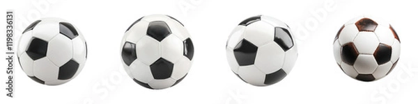 Fototapeta Four high resolution soccer balls classic design isolated on transparent background