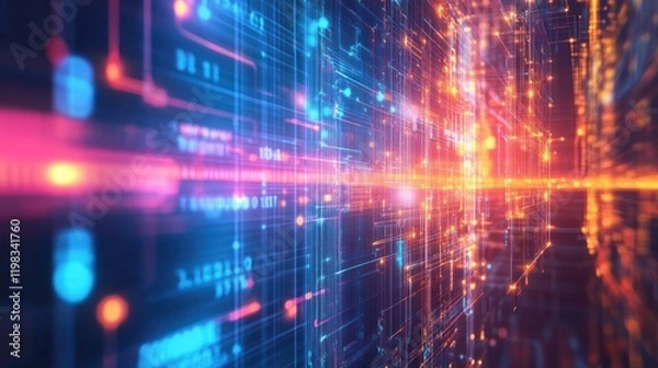 Fototapeta Abstract Digital Network: A Vivid Visualization of Data Streams and Connections