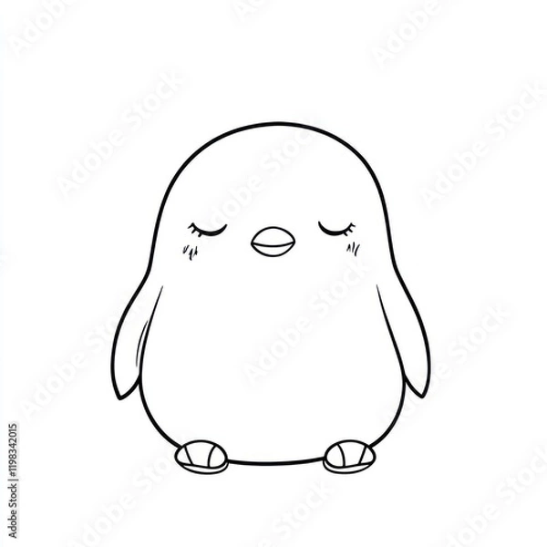 Obraz Sleeping penguin illustration, white background, children's book, coloring page