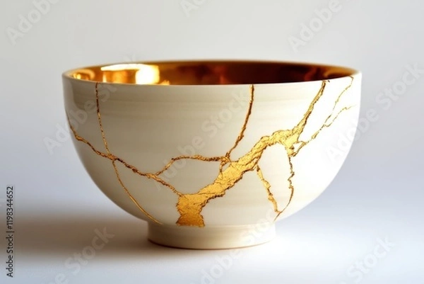 Fototapeta Restored Japanese chawan bowl adorned with gold kintsugi