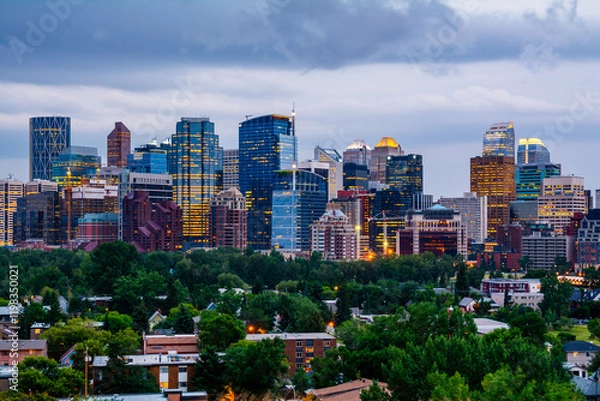 Fototapeta Buildings in Downtown Calgary Canada in the Evening