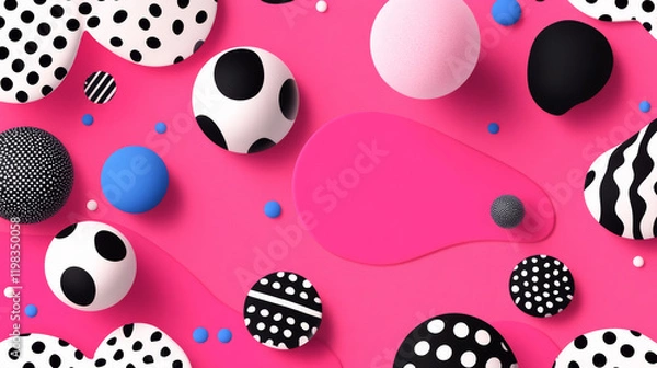 Fototapeta Playful abstract design with polka dots and shapes