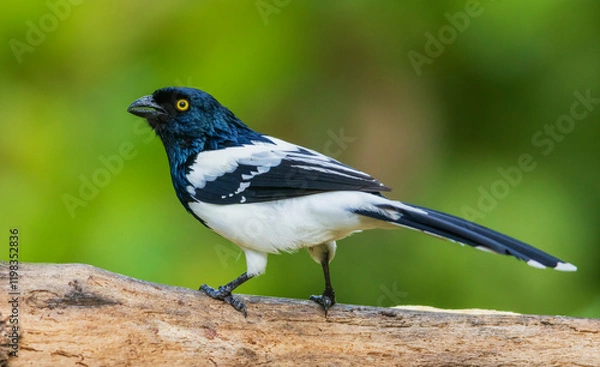 Fototapeta Magpie tanager pause for moment for a look around in the forest of Peru