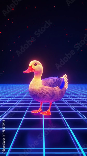Fototapeta duck in the neon grid