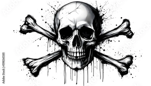 Fototapeta Grungy Skull and Crossbones - Mortality and danger - Suitable for Halloween, gothic themes, and edgy designs.