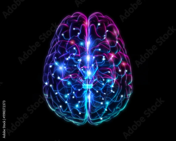 Fototapeta Brain neurons synapse in human head isolated on black background, 3D rendering.