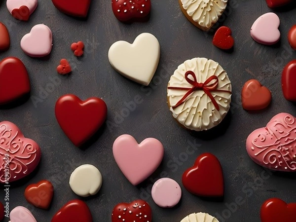 Fototapeta Valentines Day Greeting Card with chocolate bon bon frame.