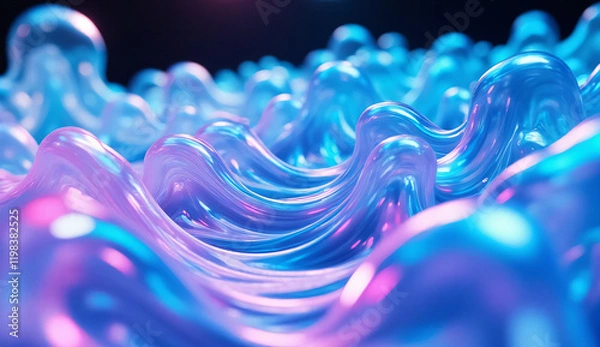 Obraz Liquid shapes abstract holographic 3D wavy background