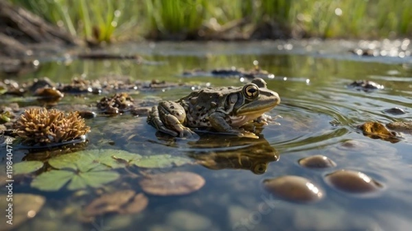Fototapeta Tadpoles of the Foothill Yellow-Legged Frog Swimming in a Calm Pond