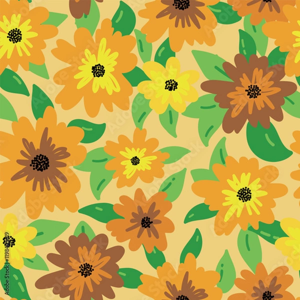 Fototapeta Print. Elegant floral seamless pattern featuring fields flowers and hearbs. Perfect for wrapping, textile, fabric, cover and more