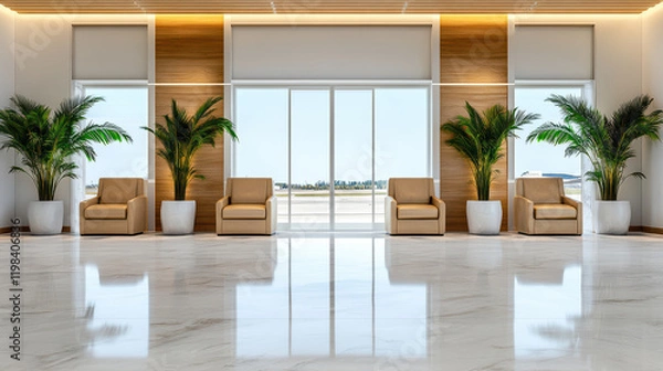 Fototapeta Luxurious airport terminal with marble floors and elegant seating areas