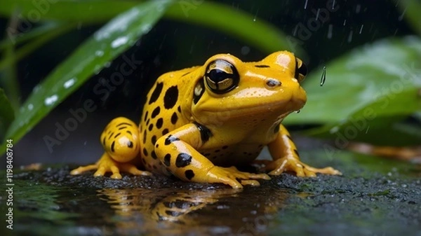 Fototapeta Panamanian Golden Frog Embracing the Gentle Rainfall