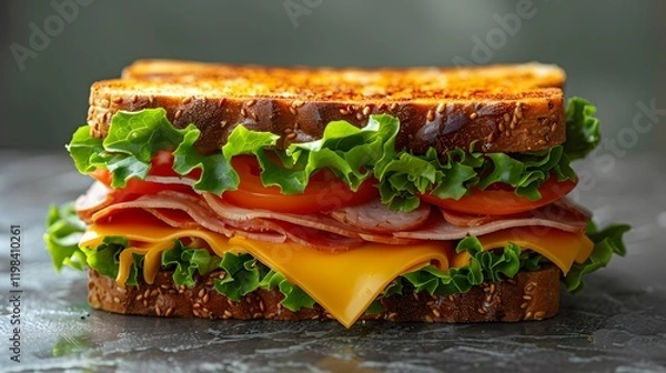 Obraz "Layered with Goodness: A Sandwich Bursting with Juicy Flavor"