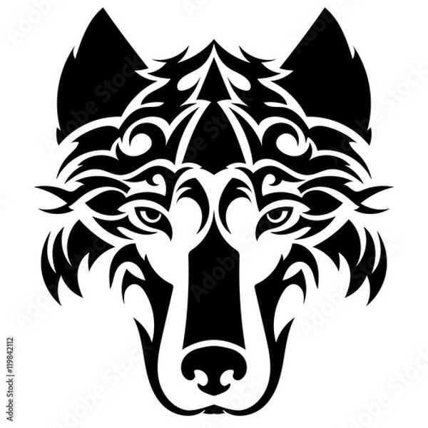 Obraz Beautiful wolf tattoo. Vector wolf's head as a design element on isolated background