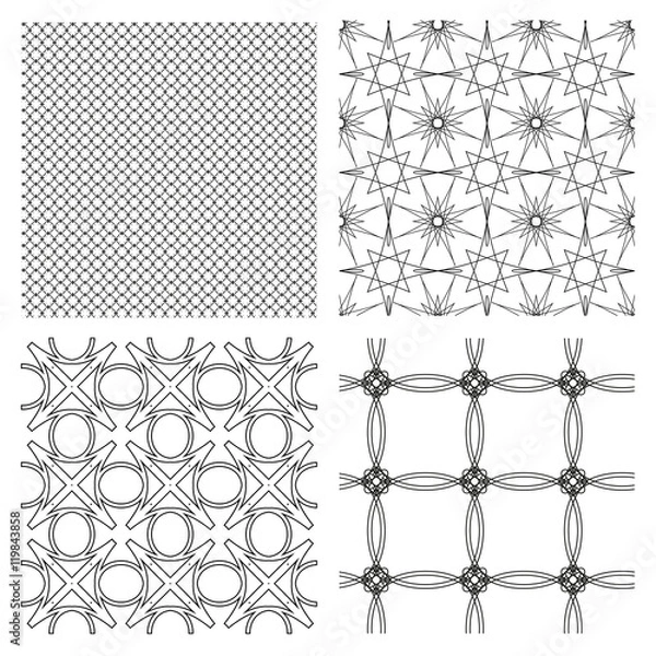 Obraz Set of 4 monochrome elegant seamless patterns