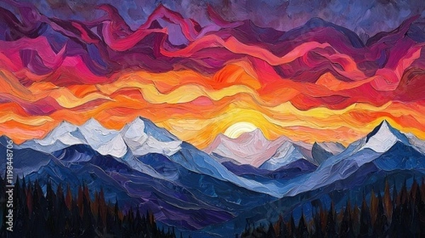 Obraz Sunset Mountainscape:  Painterly Landscape