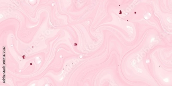 Fototapeta Abstract Pink Swirling Liquid Background with Floating Bubbles and Drops