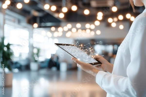 Fototapeta business person holding a tablet for make networking
