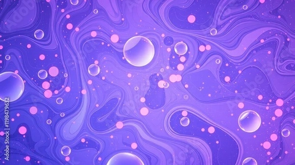 Fototapeta Abstract Swirling Lavender and Pink Fluid with Floating Bubbles