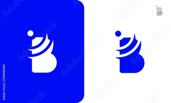 Obraz Stylized "B" with Internet Signal Icon, Bold Geometric Design, Wave Element, Modern and Energetic Logo for Tech and Innovation