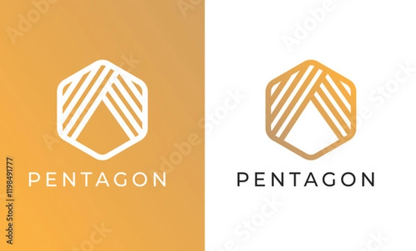 Obraz Geometric Hexagon Logo with Overlapping Lines, Subtle "A" Shape, "PENTAGON" Text, Professional, Strong, and Innovative Design