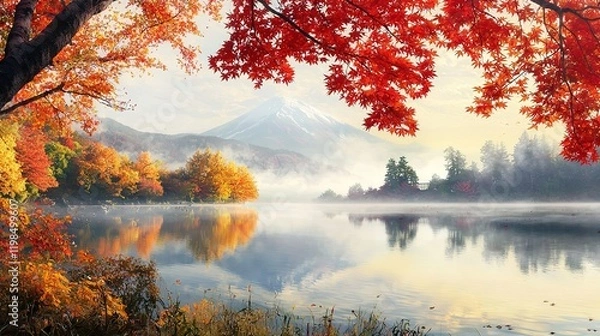 Obraz Autumn Lake, Mountain Reflections
