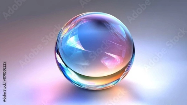 Fototapeta Spherical glass object with vibrant rainbow colors in a gradient background - Beautiful abstract representation of a rainbow
