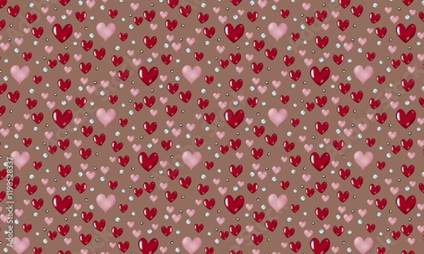 Fototapeta Seamless pattern of mini  heart on brown  mocha  mousse background  for valentine celebration design for  surfaces and wallpaper 