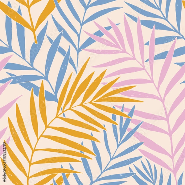 Fototapeta Seamless vector pattern palm dypsis leaves. Summer palm leaves tropical fabric design. Dypsis lutescens seamless pattern. Vector endless illustration.