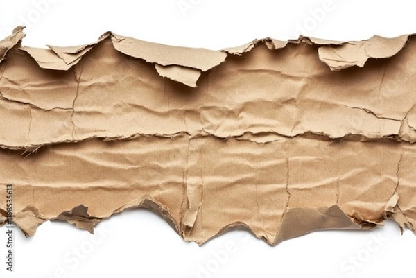 Fototapeta Torn cardboard rough edges, texture detailed surface realistic lighting isolated on white background high resolution