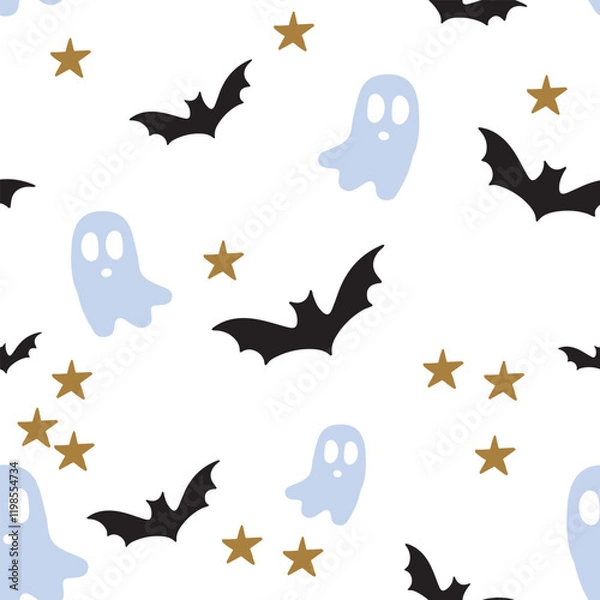 Fototapeta Playful Halloween pattern with ghost and bats