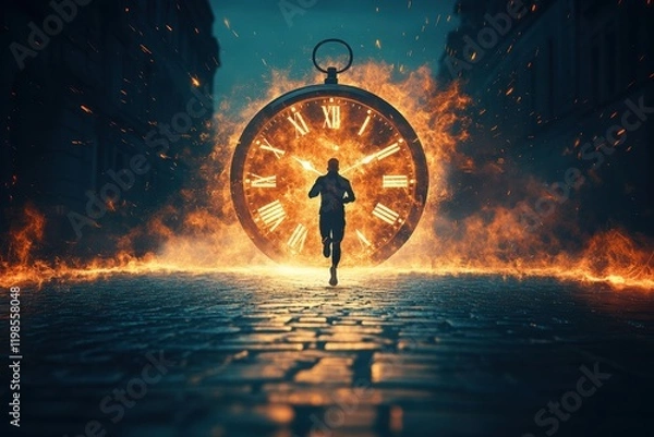 Obraz Runner Chasing Time Towards a Giant Clock