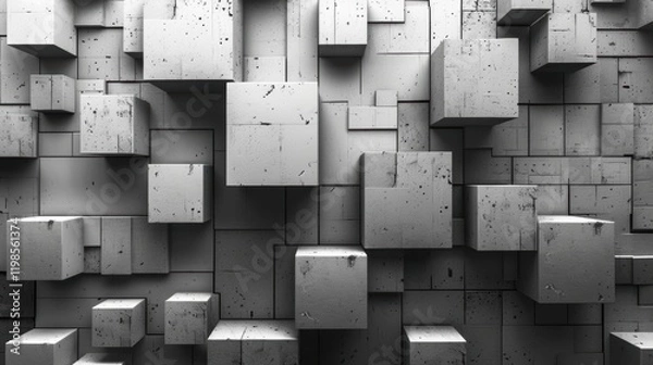 Fototapeta Abstract Concrete Cubes 3D Background Texture Grey Monochrome Geometric Design