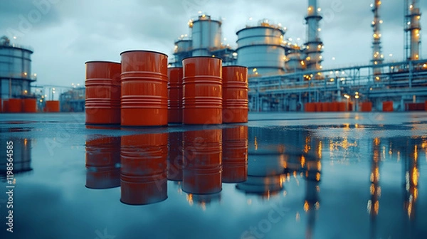 Obraz Refinery barrels reflecting plant