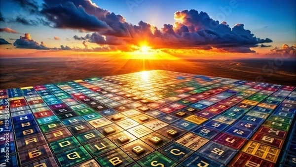 Obraz Aerial Drone View of Periodic Table's Noble Gases, Illuminated Elements
