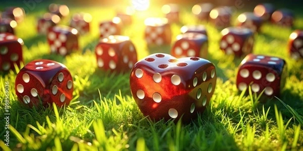 Obraz Aerial Heart Shaped Dice Game on Grassy Field - Drone Photography