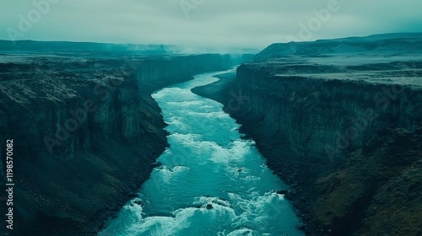 Obraz Dramatic Aerial View of a Turquoise River Flowing Through a Deep Canyon Landscape