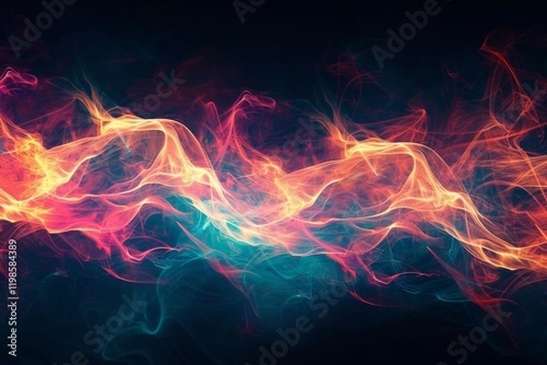 Fototapeta Abstract energy waves pulsating softly in a dark environment, showcasing vibrant colors and flowing patterns that evoke a sense of movement and dynamism in space