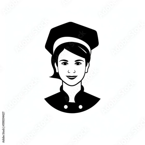 Fototapeta Chef Woman Icon in Minimalistic Black and White Vector Design for Culinary Themes. Generative AI