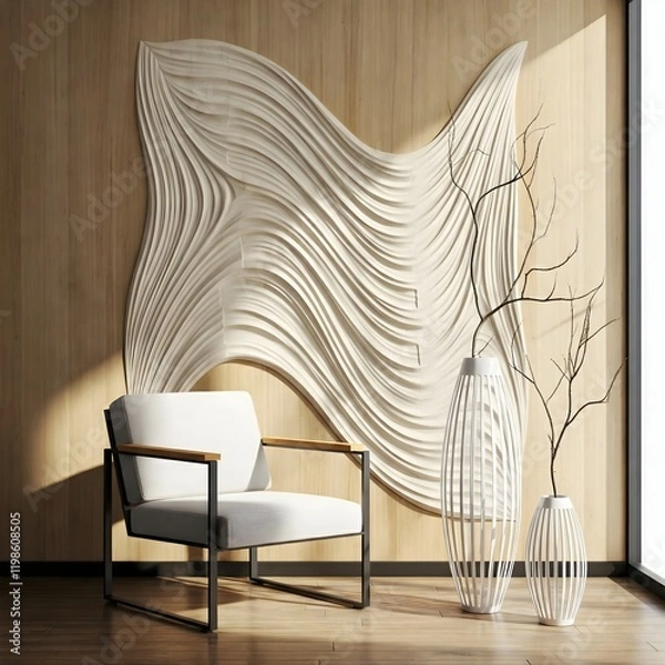 Fototapeta minimalist living room bathed in natural light from a large window. Frame mockup, Living room wall poster mockup. Interior mockup with house background. Modern interior design. 
