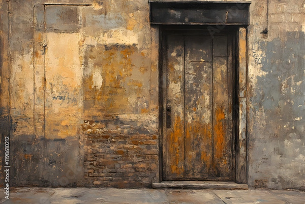 Fototapeta Rustic Elegance: The Timeless Tale of an Aged Wooden Door with Peeling Paint and Exposed Grain