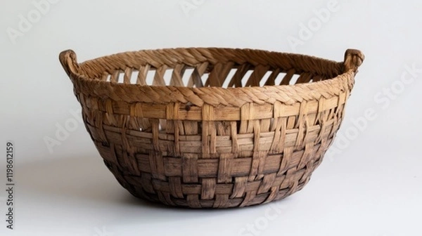 Obraz Rustic Woven Basket, Brown, Handmade, Empty, White Background