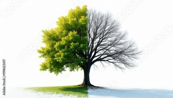Fototapeta Half Dead Half Alive Tree Spring and Winter Contrast Nature Photography